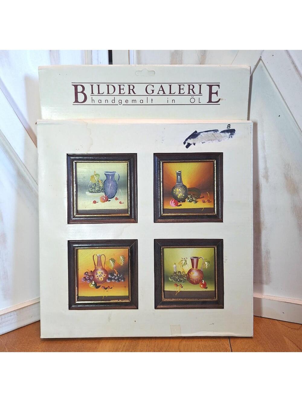 Bilder Galerie 4pc Still Life Miniature Oil Paintings Fruit And Vases 4.25" RARE